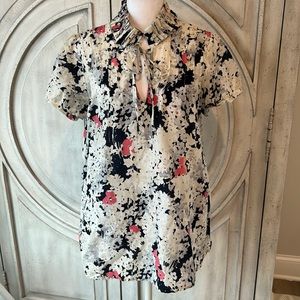 Ann Taylor Loft ruffle neck puff sleeve blouse